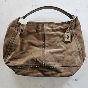 Ralph Lauren Bastwick Suede Hobo Bag Silver Studded Boho Western Shoulder Purse